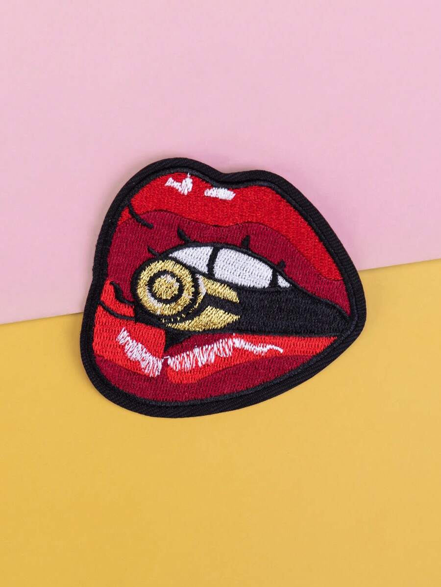 1 Pc Red Lips With Cigarette Patch, Iron-On Personalized DIY Clothing Accessory Embroidery Sewing Patch, Decorative Sticker For Garment, Shoes, Bags, Caps Summer, School - Multicolor - View 1
