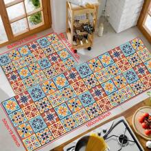 1pc Vintage Geometric Pattern Non-Slip Silica Gel Kitchen Carpet, 3D Printed Rectangular, Suitable For Living Room, Bedroom, Hallway, Bathroom, Laundry Room - Polyester Rug, For Indoor And Outdoor Home Decor - FUCFD128 - View 3