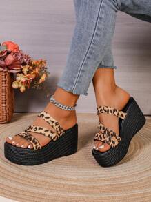Stilvolle Leoparden-Muster Plateau-Sandalen mit Mehreren Riemen für Frauen