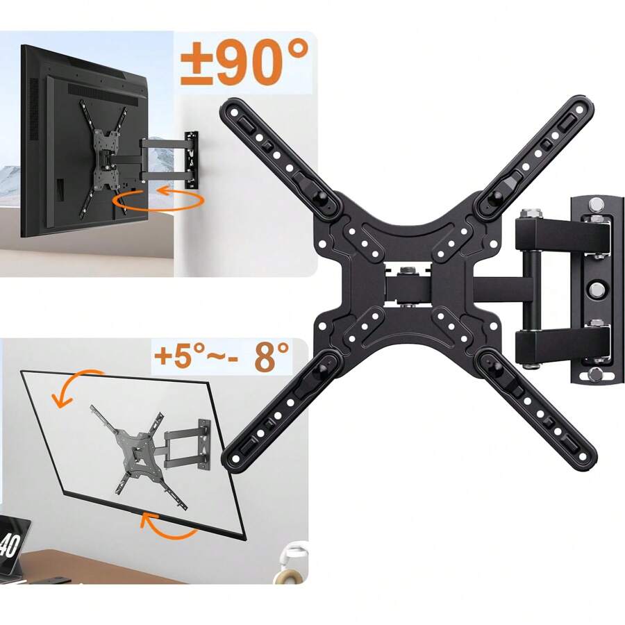 Universal TV Wall Mount, Swivel And Tilt Universal TV Mount, Wall Mount With Adjustable Telescopic Bracket, Suitable For 14-60 Inch TVs, LED/LCD/Plasma Flat And Curved TVs Or Monitors, Full Motion TV Mount With Perfect Center Design, Extended Swivel TV Mount, Tilt Up To 400 X 400 Mm, Mobile TV Wall Mount, Universal Monitor TV Mounting Arm - 黑色 - 查看 1