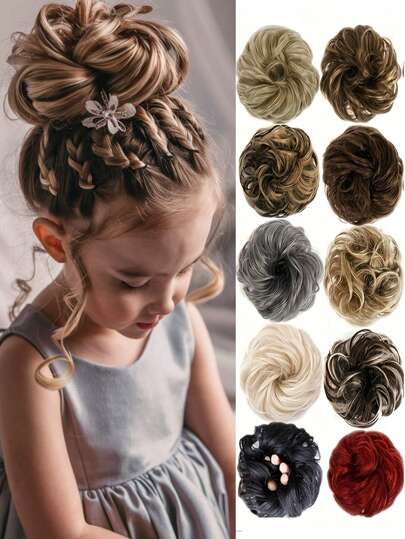 Tóc nối Tạo kiểu tự nhiên Tóc xoăn Búi tóc lộn xộn Dây buộc tóc Trẻ em Tóc tổng hợp màu đen 6 inch Tóc giả trẻ em tự nhiên Tóc giả hàng ngày