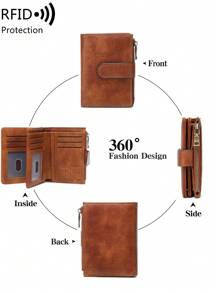 MIYIN MIYIN Fashion Vintage Women Short Portfel Na Codzienny Wielofunkcyjny Duża Pojemność Trójskładany Etui Na Karty Kredytowe RFID Blokujący Portfel Na Karty Kredytowe/Dowód Osobisty/Monety/Gotówka/Rachunki/Zdjęcie Damska Podwójna Kieszeń Na Zamek Błyskawiczny Sprzęgło, Prezenty, Prezenty Urodzinowe, Rocznica
