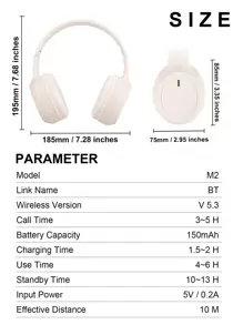Gerripuer M2 Foldable Extendable Wireless Bluetooth Headphones, USB-C Charge, Dual Mic, Suitable For Phone, Gaming, Online Classes, Beige & Khaki Color, Affordable Gift For Valentine/New Year - Apricot - View 7