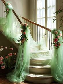 1 件浅绿色透明薄纱拱门帘，婚礼拱门帘装饰透明婚礼背景帘透明布帘，适用于仪式接待天花板装饰户外婚礼背景装饰 - 淺綠色 - 查看 10