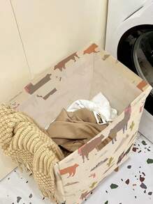 1 Rectangular Storage Basket With Animal Print Pattern, Foldable Box With Handle, Dirty Clothes Basket, Suitable For Living Room And Kitchen Clutter, Ideal For Organizing Socks And Accessories Home Bedroom Clothes Storage Organizer Closet Organization And Storage