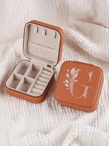 1pc Caixa de joias rosa com flores rosas, caixa de joias de viagem da moda com letras de ouro rosa, caixa de joias de viagem de presente personalizada, presentes de aniversário para mulheres, presentes de Natal para meninas adolescentes, iniciais, caixa de joias de viagem A-Z