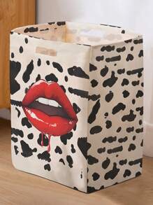 1 Rectangular Storage Basket With Interest Print Pattern, Foldable Box With Handle, Dirty Clothes Basket, Suitable For Living Room And Kitchen Clutter, Ideal For Organizing Socks And Accessories Home Bedroom Clothes Storage Organizer Closet Organization And Storage - Multicolor - View 11