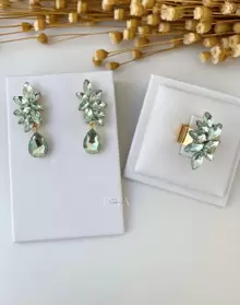Emerald Green Navy Blue Fuchsia Party Earrings And Ring / Crystal Earrings / Orange Earrings / Brown Earrings / Purple Earrings / Lilac Earrings / Mint Green Earrings / Mint Earrings / Baby Pink Earrings / Pink Earrings / Mocha Mousse Earrings / Marsala Earrings / Red Earrings /  Earrings - 薄荷綠 - 查看 1