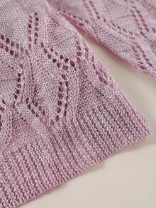 Plus Size Women Solid Color Dropped Shoulder Long Sleeve Hollow Hooded Thin Cardigan - Mauve Purple - View 9