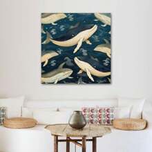 1 Piece Home Decor Wall Framed Canvas Whale Pattern Home Decor Framed Canvas Wall Art Paintings For Living Room - Canvas Framed Print Wall Artworks Bedroom Decoration Office Wall Decor - Multicolor - View 5