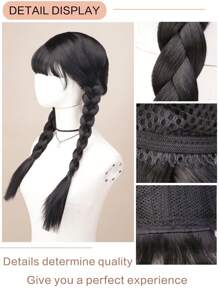 24-Inch Black Braided Wigs With Pigtails, High-Temperature Fiber For Cosplay Performance