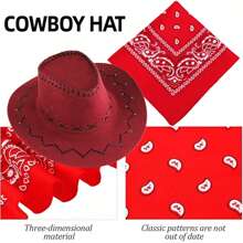 1/2X COWBOY HAT AND BANDANA WILD WESTERN FANCY DRESS COSTUME ACCESSORY - Dark Red - View 9