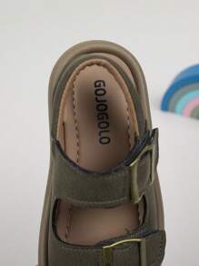 1双男童简约休闲舒适平底防滑凉鞋，时尚金属扣装饰带，百搭假日/校园风格儿童凉鞋 - 棕色 - 查看 11