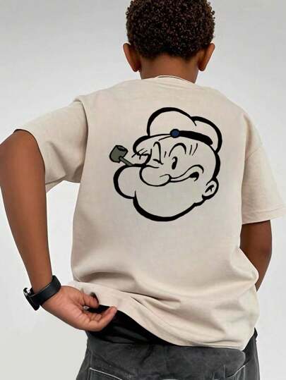 Popeye 1件休闲印花圆领短袖T恤，适合青少年男孩，夏季学生青年服装 - 一件引人注目的T恤，为每个孩子带来欢乐和幸福！