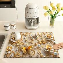 1pc Vintage Floral Pattern Absorbent Coaster, Suitable For Espresso Machines, Sinks, Faucets, Bathroom Cup Holders, Home Decor And Kitchen Accessories - FULSD284 - View 8