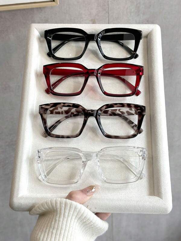 4pcs Women Plastic Inlaid Nail Square Full Frame Multicolor Elegant Portable Perfect Ins Style Casual Clear Glasses Combination For Office Outfit Suitable For All Face Shapes Decoration
