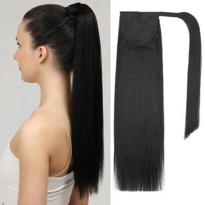 自然色长直环绕式马尾假发，夹式马尾，方便日常佩戴，适合女性