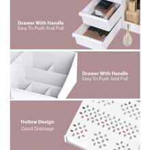 Makeup Desk Cosmetic Storage Box Organizer With Drawers For Dressing Table, Countertop, Bathroom Counter, Elegant Vanity Holder For Brushes, Eyeshadow, Lotions, Lipstick And Nail Polish (White) - trắng - Xem 3