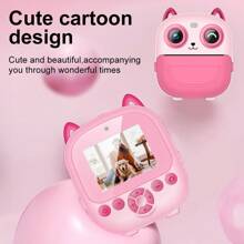 GerTong Instant Print Camera,Screen Camera And Cute Cartoon Outdoor Photography Mini Digital Camera Printer With HD Cartoon Photo Thermal Inkless Printer Mini Camera Birthday Gift Box Holiday Gift - Pink - View 2