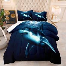 NINENINE Boys Blue Shark Bedding Sets Twin Size For Teens Kids,Boys Navy Blue Comforter Fish Ocean Bed Set-Includes 1 Comforter And 1 Pillowcase - Màu xanh lam - Xem 1