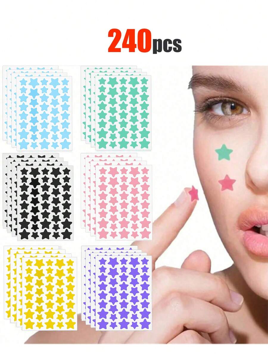 240张贴纸套装，包含封面贴纸、五角星派对贴纸、星星贴纸、装饰贴纸、装饰配件，适用于派对、派对脸部装饰贴纸、节日派对装饰贴纸，仅供装饰用途。价格实惠，可用于房间装饰、梳妆台、旅行、卧室等场合，是圣诞礼物、化妆品、化妆工具的理想之选，也是馈赠佳品，尤其适合作为女士礼物或圣诞礼物。 - 彩色 - 查看 1