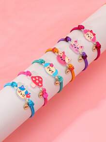 6pcs/Set Girls Cartoon Cute Capybara Cat Elastic Bracelets - Multicolor - View 5