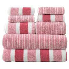 Set de 8 piezas compuesto por toallas de felpa de coral, incluye 4 toallas de mano, 2 toallas y 2 toallas de baño, un conjunto de toallas y toallas de baño suaves y absorbentes a rayas para baño, hotel, hogar, cocina, jacuzzi, piscina, spa, accesorios de baño.