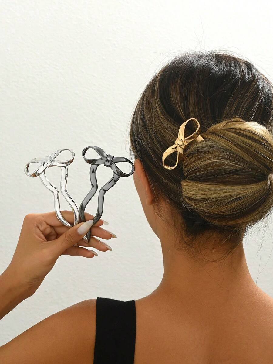 1pc/3pcs/4pcs Ballet Bow U-Shaped Hairpin, Simple And Fashionable Hair Accessories, Daily Casual Hair Accessories