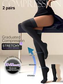 1 Pair Women's Thigh High Compression Stockings - Graduated Compression, Lightweight Breathable, Closed Toe Non-Slip, Recommend Sizing Up For Comfort & Warmth - Multicolor - View 8