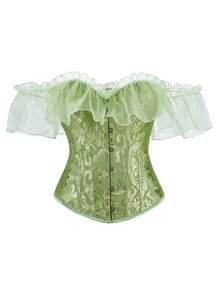 Top formal con corpiño de encaje, tirantes y cintura de jacquard para mujer, cinturón sin tirantes para banquete