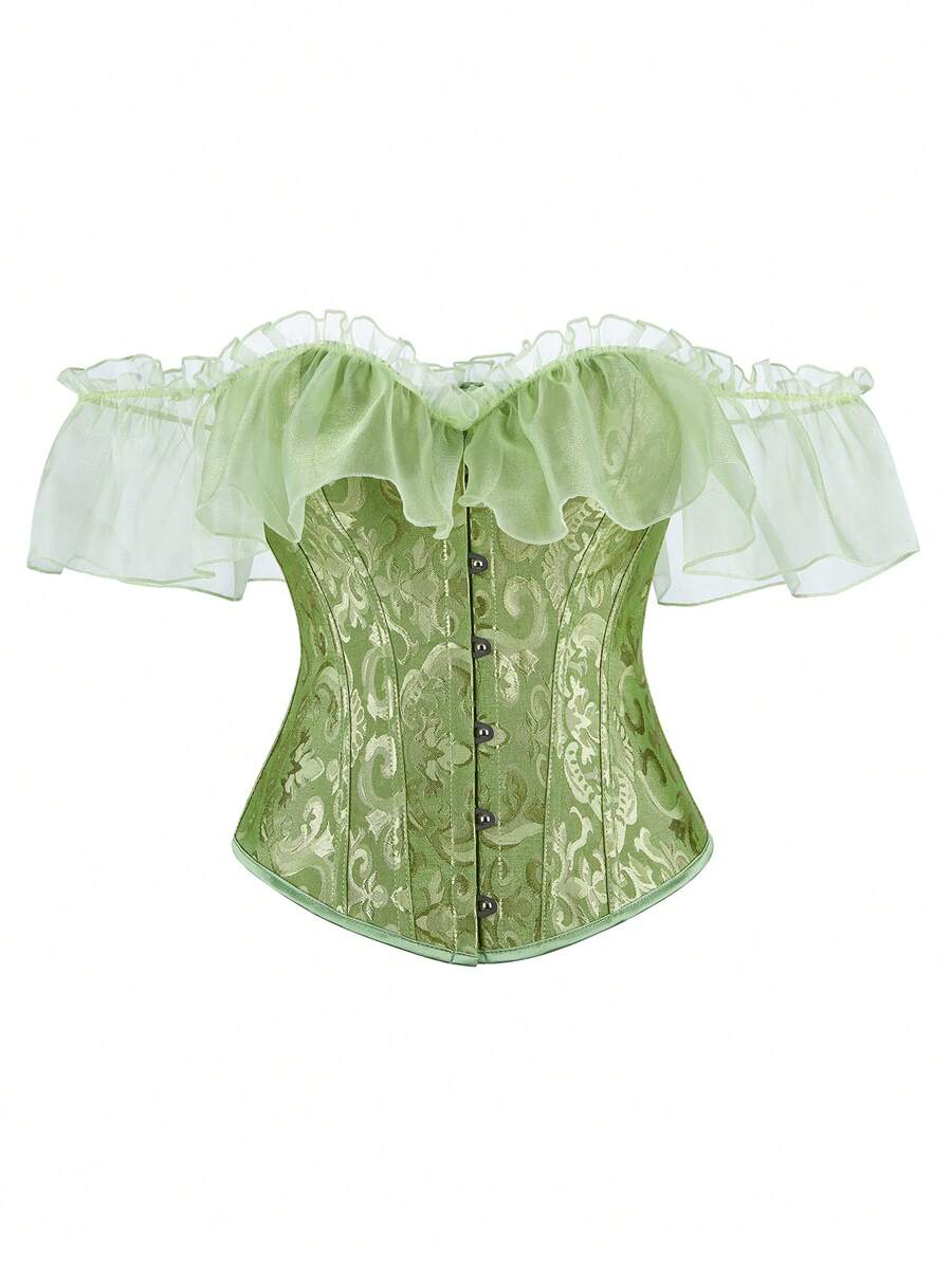 Top formal con corpiño de encaje, tirantes y cintura de jacquard para mujer, cinturón sin tirantes para banquete