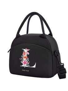 1个字母印花保温午餐包，保温午餐袋，手提包，午餐盒，冰袋，野餐食品袋，帆布轻便便携午餐收纳袋，学校办公室野餐午餐手提包，适合携带上学和上班，生日礼物，纪念礼物。这是一款新颖设计的大容量便携休闲午餐保温包，是女性理想的手提包/午餐盒/学习用品配件。