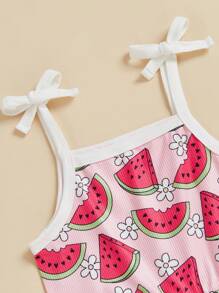 Toddler Baby Girl Summer Clothes Floral Romper Tie-Up Strap Halter Jumpsuit Infant Summer Sling Playsuit 6M-3T - 西瓜粉 - 查看 5
