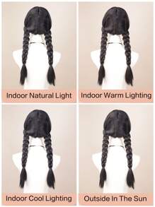 24-Inch Black Braided Wigs With Pigtails, High-Temperature Fiber For Cosplay Performance