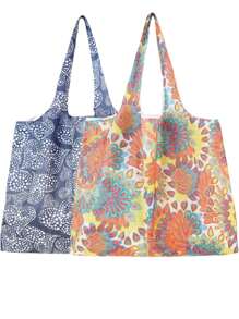 2 pièces Sac de courses réutilisable, sac fourre-tout pliable avec anses, sac de courses grande capacité et imperméable pour voyages, pique-nique, camping en extérieur, essentiels maison