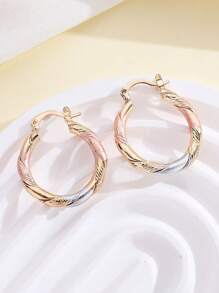 2 piezas de pendientes de aro coloridos y de moda, con tono de cobre, adecuados para el uso diario de mujeres, uso en fiestas y como regalo para ocasiones festivas - Multicolor - Ver 4