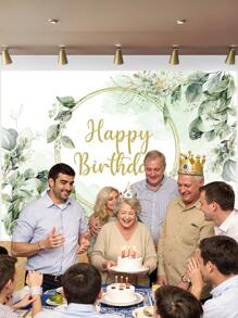 1 Stück Glücklicher Geburtstag Fotografie Hintergrund mit grünen Eukalyptusblättern und goldenem Kreis, Fotohintergrund 150 x 100 cm / 210 x 150 cm / 240 x 180 cm / 270 x 180 cm, Neugeborenen Party Banner für drinnen und Outdoor, Dekorationsmaterial