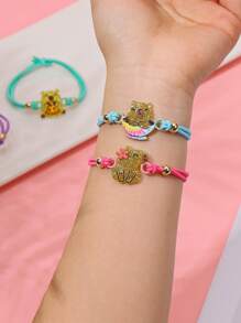 6pcs/Set Girls Cartoon Cute Capybara Cat Elastic Bracelets - Multicolor - View 3