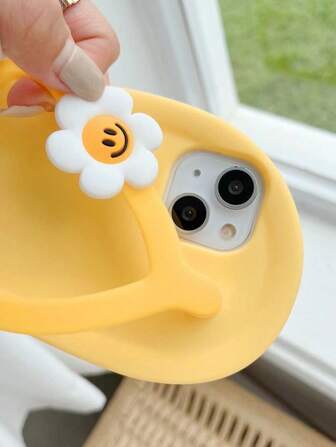 趣味可爱花朵人字拖，柔软硅胶保护壳，兼容 17/16 Pro Max/15/14/13/12/11/XS/XS Max/XR/7/8 Plus，萌趣十足