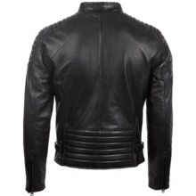 AVIATRIX Men's Real Leather Diamond Biker Jacket T86N - Black - View 4