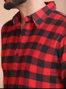 New Men's Plaid Flannel Long Sleeve Dress Shirt - Đỏ - Xem 9