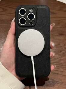 Luksusowe etui magnetyczne ze sztucznej skóry z ładowaniem bezprzewodowym kompatybilne z iPhone 16 15 14 13 12 Pro Max Plus Miękki silikonowy pokrowiec odporny na wstrząsy - Czarne - Zobacz 6