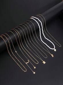 Lemon Dream 8 件/套时尚优雅金色星星、海龟、椰子、心形吊坠项链套装，适合女性日常佩戴、海滩度假、夏日约会 - 金色 - 查看 2