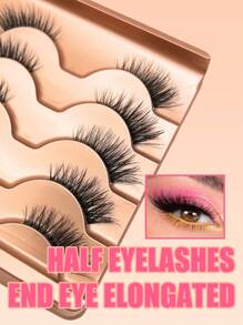 5 Pairs Cat Eye False Eyelashes - Fluffy & Natural Look, C Curl, 13-15mm Half Lashes With Clear Band, Beginner Friendly, Reusable 3D Faux Mink Eyelashes Strip Lashes,Lashes,Eyelashes,Fake Lashes