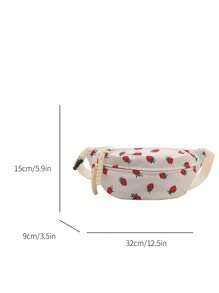 Nylon Crossbody Bag, Solid Color Shoulder Bag, Women's Casual Sling Purse For Outdoor Sports, Strawberry Pattern - White - View 12