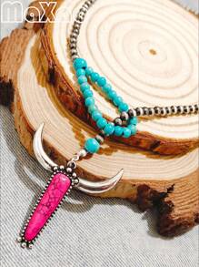 طقم مجوهرات مكون من قلادة وخاتم وأقراط بتصميم غربي عتيق مخصص للنساء، متعدد الألوان لتناسب أي إطلالة