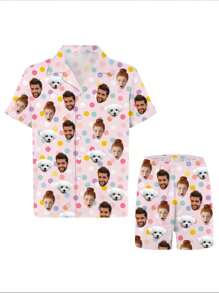 Conjunto de pijama personalizado para hombres, nueva temporada de primavera, con polo, estampado personalizado, de manga corta y pantalón corto, 2 piezas, cómodo y casual