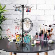 3 Tier Rotating Jewelry Tower Necklaces Hanger Stand Jewelry Holder Keyring Display Rotating Stand Rack For Organize Jewelry Necklaces Earrings Black - Black - View 3