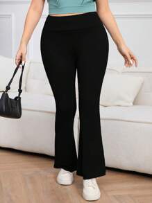 1pc Women Plus Size High Waisted Stretchy Thin Sports Leggings, Suitable For Gym, Commute, Hiking, Running And Casual Occasions - Black - View 1