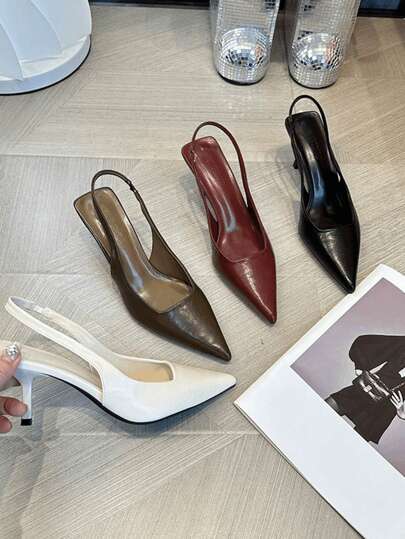 女士尖头高跟鞋，新款秋季简约风格细高跟闭趾凉鞋，性感优雅，猫跟